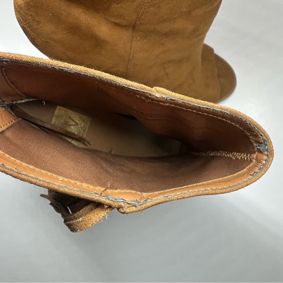 DV Dolce Vita Boots Womens 7.5 Fringe Booties Brown Leather Peep Toe Heeled Boho - Picture 9 of 12